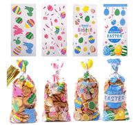 50 Pièces Sachet Pâques Bonbons, Sachets Transparents pour Biscuits Lapins œufs Colorés Poussins, Sacs Cellophane avec Attaches Sachet pour Chocolat Pâques, Noix et Snacks (A)