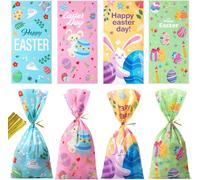 50 Pièces Sachet Pâques Bonbons, Sachets Transparents pour Biscuits Lapins œufs Colorés Poussins, Sacs Cellophane avec Attaches Sachet pour Chocolat Pâques, Noix et Snacks (D)