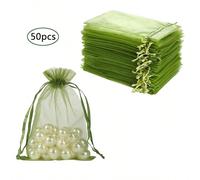 50 pièces Sacs en organza à cordon de serrage, petits sacs cadeaux en maille pour bonbons, pochettes de rangement pour bijoux, sachets parfumés de Noël 10*15cm,13*18cm,7*9cm,9*12cmUnicolorePolyamide