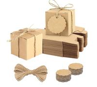 50 Pièces Set de Boîtes Cadeaux en Papier Kraft, Cube Boîte en Carton 7 x 7 x 7 cm, Pliable Boîtes en Carton avec Couvercle, avec Étiquette Jute Ficelle, pour Fêtes, DIY Bricolage(Marron)