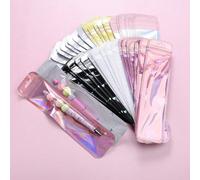 50 pièces/set Sacs pour stylos holographiques de 2,16 x 8,66 pouces, sacs d'emballage pour stylos, sacs hermétiques à l'odeur pour le stockage des faveurs de fête, les cosmétiques, les bijoux et l'emb
