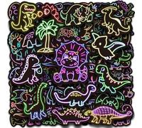 50 Pièces Stickers Neon Cool, Autocollants Impermeable Dinosaures Autocollant Vinyle Colorés Sticker pour Skateboard Scrapbooking PC Ordinateur Portable Valise Guitare Bouteille d'eau