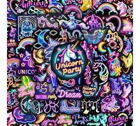 50 Pièces Stickers Neon Cool, Autocollants Impermeable Licornes Autocollant Vinyle Colorés Sticker pour Skateboard Scrapbooking PC Ordinateur Portable Valise Guitare Bouteille d'eau