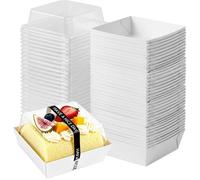 50 Pièces Tasses À Dessert, Boîtes À Tranches De Gâteau, Boite Bento Cake, Boîtes À Desserts Avec Papier Pour Sandwichs (Blanc)