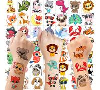 50 pièces Tatouages temporaires mignons 3D d'animaux de dessin animé, lion, chien, chat, zoo. Faux tatouages autocollants, cadeaux d'anniversaire, ensembles de tatouages temporaires en vrac, articles 