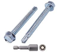 (50 pièces) Vis DIN 7504 K, acier zingué, 6,3 x 60 mm, à pointe auto-perceuse, tête hexagonale
