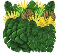 50 plantes artificielles de type Monstera, décorations de feuilles tropicales, feuilles de palmier avec tiges pour la plage, fêtes de fin d'année, luau, décorations hawaïennes