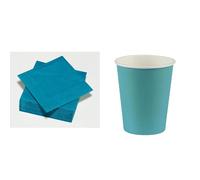50 Serviettes Bleu Canard en ouate 2plis FSC® - 33x33cm + 12 Gobelets en carton 25 leu canard