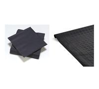 50 Serviettes Noir en ouate 2plis FSC® - 33x33cm + Nappe Noire en papier Damassé - 1.18x6m