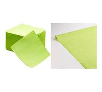 50 Serviettes Vert Anis Tex Touch cocktail FSC® - 25x24cm + Nappe en papier damassé Vert Anis - 1,18x6m