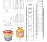 50 Verrines,150 ml,Plastique sans BPA,Cuillères incluses,Réutilisables,Fêtes et Pâtisseries .