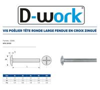 50 Vis Boulons Poêlier Tête Ronde Large Fendue en Croix 10 x 120 mm - NFE 25129 - Zingué blanc - D-Work