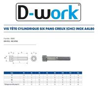 50 Vis Métaux Tête Cylindrique 6 Pans Creux CHC 8 x 40 mm - DIN 912 - Inox A4L80 - D-Work