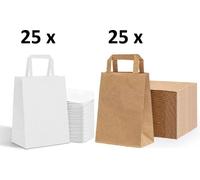 50 x petits sacs en papier kraft brun et blanc avec poignées 18x8x22cm - Sac de transport 100% recyclables