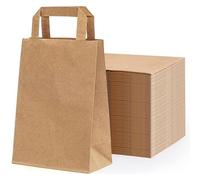 50 x sacs en papier kraft brun avec poignées plates 22x10x28cm - Sac de transport 100% recyclables