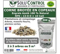 500 g de Corne Broyée en Copeaux SoluControl - Engrais Azoté 100% Naturel - Fertilisation Équilibrée pour Arbustes, Haies et Massifs Fleuris - Utilisable en Agriculture Biologique