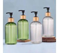 500 ml Distributeur de savon avec pompe en bambou - Bouteille en plastique rechargeable, design à rayures verticales pour la cuisine et la salle de bain, savon pour les mains de haute qualité, savon à