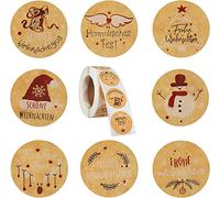 500 Pièces Rond Autocollants de Noël, Kraft Fait à la Main,Rond Étiquette Adhésives Rouleau,Etiquette Cadeau Noel Autocollante pour sac Enveloppe Décorations D'artisanat de Noël