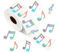 500 pièces/Rouleau 7 Motifs Autocollants Notes de Musique Laser Colorés Autocollants Festival de Musique Extérieur Autocollants Notes de Musique Laser Argent 3.8cm/1pouce Imperméable Matériel de Décor