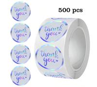 500 pièces/rouleau Autocollants holographiques laser "Merci", feuille d'or Enveloppe cadeau Carte DIY Autocollants décoratifs, Autocollants de sceau PVC non adhésifs Taille UniquePolychlorures de viny