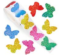 500 pièces/rouleau Autocollants holographiques laser papillon gribouillis, tampons en forme de papillon colorés pour cadeaux, notes, tasses, bagages, ordinateurs, planificateurs, enveloppes, magazines