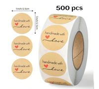 500 pièces/set Autocollants en papier kraft "Fait maison avec amour" pour enveloppes, emballages, étiquettes et articles de papeterie artisanaux 500 pièces,500 pièces (neuf et de haute qualité),1000 p