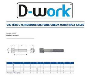 500 Vis Métaux Tête Cylindrique 6 Pans Creux CHC 3 x 10 mm - DIN 912 - Inox A4L80 - D-Work