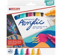 edding 5000 Marqueur acrylique large - jaune, jaune soleil, bleu, rose, turquoise - 5 couleurs (abstrait) - pointe biseautée 5-10 mm - peinture acrylique pour la toile et le bois - stylos imperméables