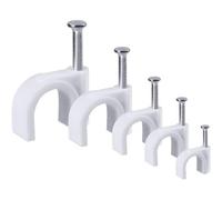 500Pcs Attache-câble Ronde avec Clou en Acier, AGPTEK Serre-câble de 5 Tailles Différentes de 4mm/5mm/6mm/8mm/10mm, Fixation et Organisateur de Fils, Blanche