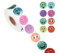 500pcs Autocollants Happy Face Aluminium, 25mm Petits Ronds Rouleau d'Autocollants Souriants Paillettes Autocollants d'Incitation pour Tableau Récompenses Enfants Étudiants Enseignants