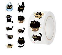 500pcs Cat Meme Stickers Roll, Autocollants Pour Chat | Autocollants En Vinyle Imperméables Animaux, AutocollantsDrôles De Chatons Noirs Dessins Animés Pour Journal Créatif, Envelop