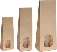 500x sachets fond bloc 100g avec fenêtre ovale - 7 x 4 x 20,5cm - Sacs papier Sacs fond cadeau Papier kraft (100g - ov. F.)