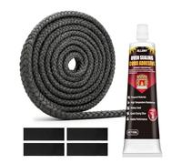 50ML Colle Refractaire, 2.5m Joint en Fibre de Verre, Double Etanchéité | Bloque la Fumée et la Chaleur, Silicone Noir, Souple Etanche, Mastic Refractaire pour Cheminée, Poêle, Hotte Aspirante