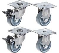 50mm 2" stainless steel castor grey rubber, brake & fixed, 160kg, set of 4