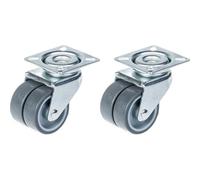 50mm 2" twin wheel castor grey rubber swivel 140kg capacity, set of 2