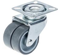 50mm 2" twin wheel castor grey rubber swivel 70kg capacity