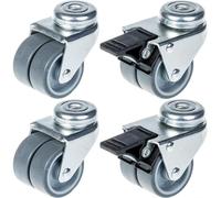 50mm 2" twin wheel castor grey rubber swivel & brake 280kg capacity, set of 4