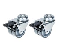 50mm 2" twin wheel castor grey rubber swivel with brake 140kg capacity, set of 2