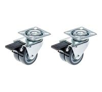 50mm 2" twin wheel castor grey rubber swivel with brake 140kg capacity, set of 2