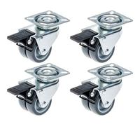 50mm 2" twin wheel castor grey rubber swivel with brake 280kg capacity, set of 4