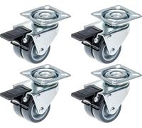 50mm 2" twin wheel castor grey rubber swivel with brake 280kg capacity, set of 4