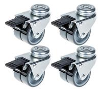 50mm 2" twin wheel castor grey rubber swivel with brake 280kg capacity, set of 4