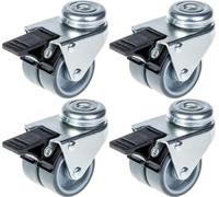 50mm 2" twin wheel castor grey rubber swivel with brake 280kg capacity, set of 4