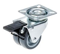 50mm 2" twin wheel castor grey rubber swivel with brake 70kg capacity
