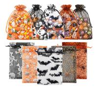 50Pcs Paquet En Organza À Cordon Halloween,Sacs En Organza Pour Halloween | Paquet à Bonbons pour Halloween en Organza,Design Citrouille et Araignée,Portable Fermeture à Cordon pour Fête et Célébration