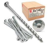 50x Vis béton 8x140 mm TX30 Torx tête plate - bois torx et vis à bois zinguées en acier pour béton, vis de charpente professionnelles - visserie Lun Fix