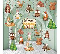 51 Pièces Décorations Suspendues d'animaux de Forêt en Spirale, Décoration de Plafond en Aluminium pour Fête d'anniversaire Baby Shower Fête d'anniversaire de Jungle Bois