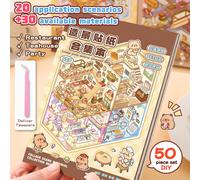 51 pièces Livre d'autocollants de paysage, autocollants de maison DIY, comprend 30 pièces de matériel, 20 pièces de scènes, pinces métalliques, autocollants de maison miniature 3D, micro paysage, auto