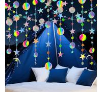 52 Ft Glitter Papier Etoile Dot Guirlande, 4 Pièces Guirlande en Papier Paillettes, Holographique Arc-en-Ciel Rond et Etoile de Suspendre Banderole pour Anniversaires Mariages Fêtes