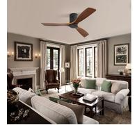 52 pouces mince ventilateur de plafond DC 3 bois sculpté lames sans bruit moteur réversible télécommande sans lumiè